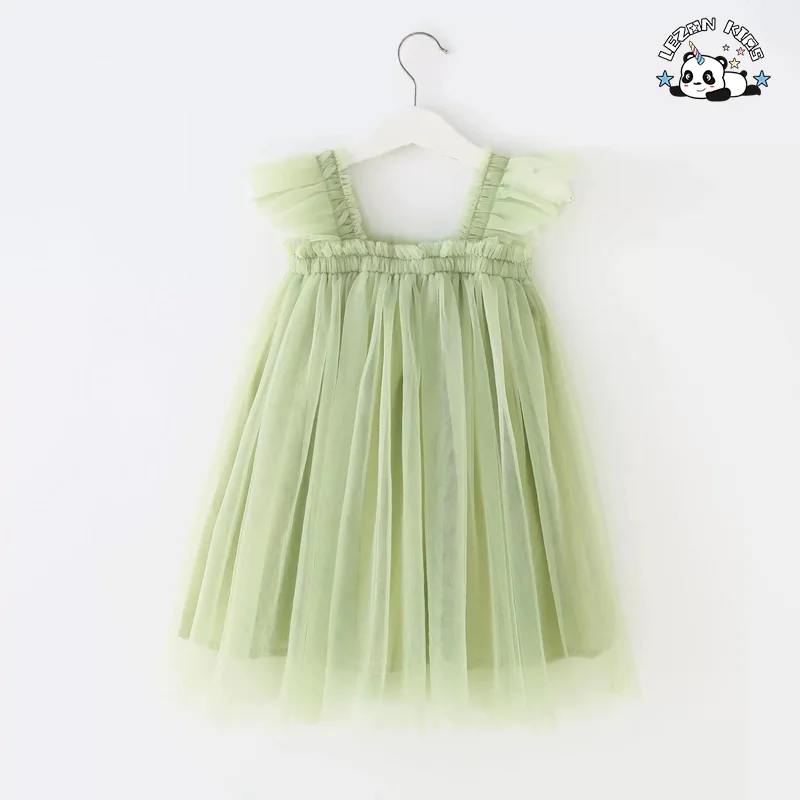 LEZONKIDS - ODM Custom Tulle Princess Dress Baby Girls Solid Pattern Ruffle Decoration Summer Woolen Fabric Dress